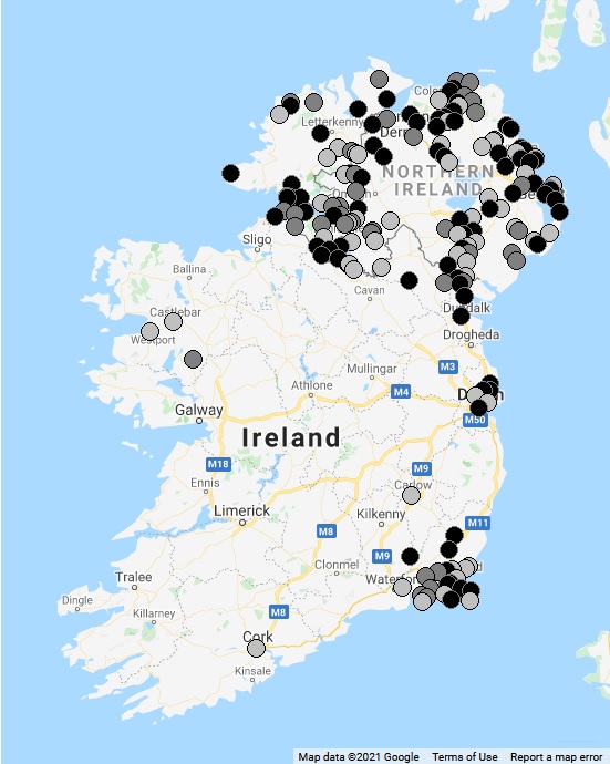 Folk Play Distribution Map: Ireland: Best Text Availability