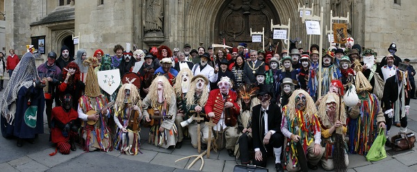 Saturday Performances: All the groups posing in front of Bath Abbey